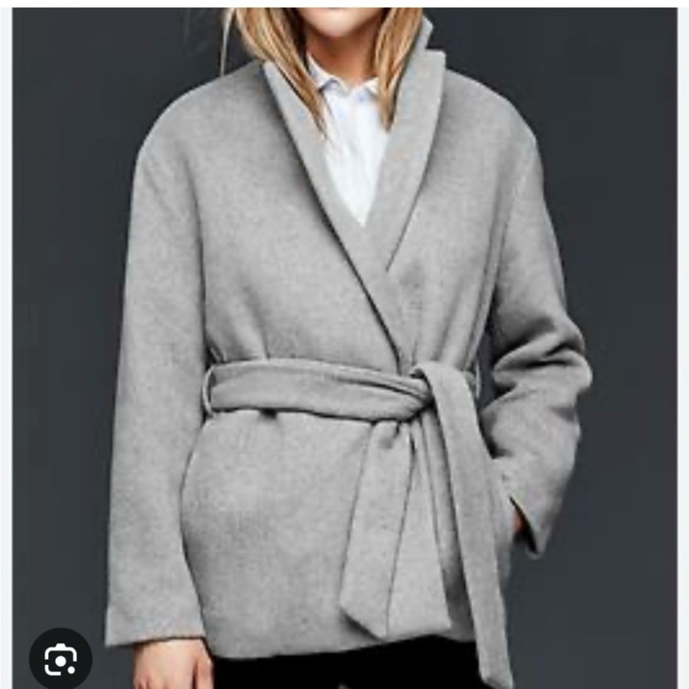 GAP Women's Wool Blend Light Gray Wrap Wrap Coat